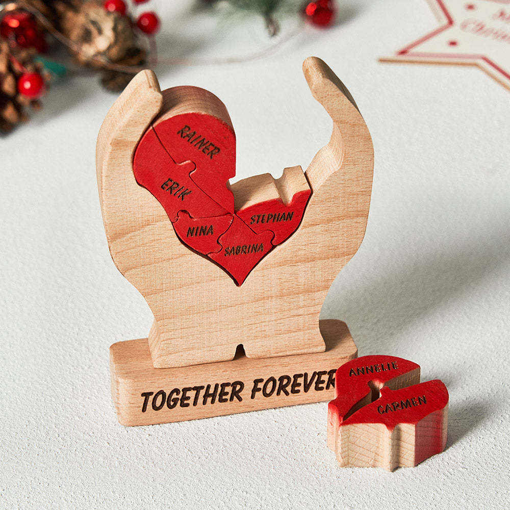 Custom Names Wooden Heart Family Puzzle Home Decor Christmas Gifts - mysiliconefoodbag