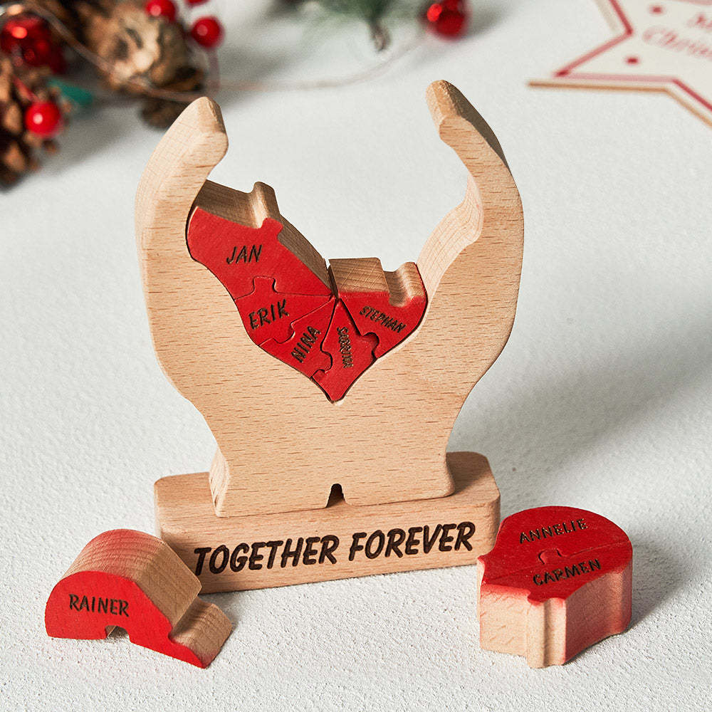Custom Names Wooden Heart Family Puzzle Home Decor Christmas Gifts - mysiliconefoodbag