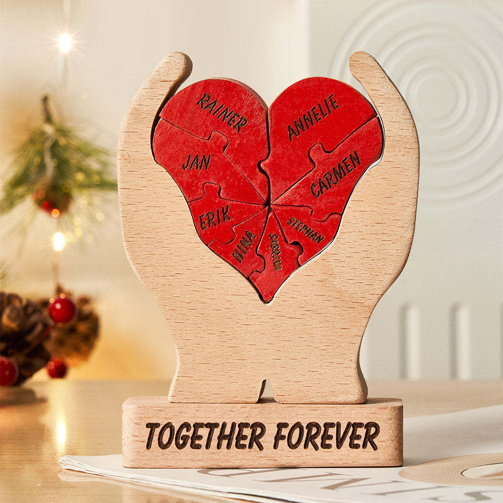 Custom Names Wooden Heart Family Puzzle Home Decor Christmas Gifts - mysiliconefoodbag