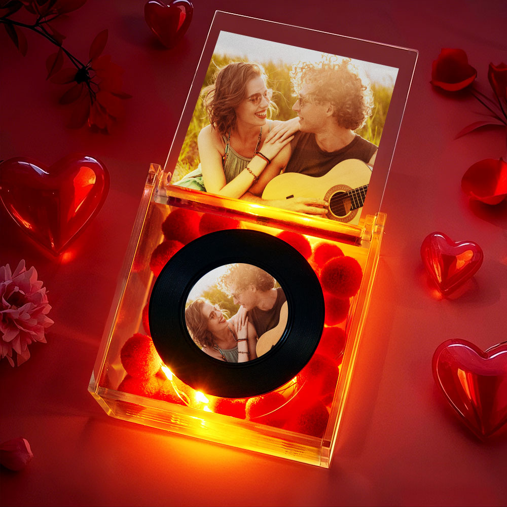 Valentine's Gifts Mini Vinyl Record Player for Your Partner USB Charging with Auto-Play Music and LED Gift - mysiliconefoodbag