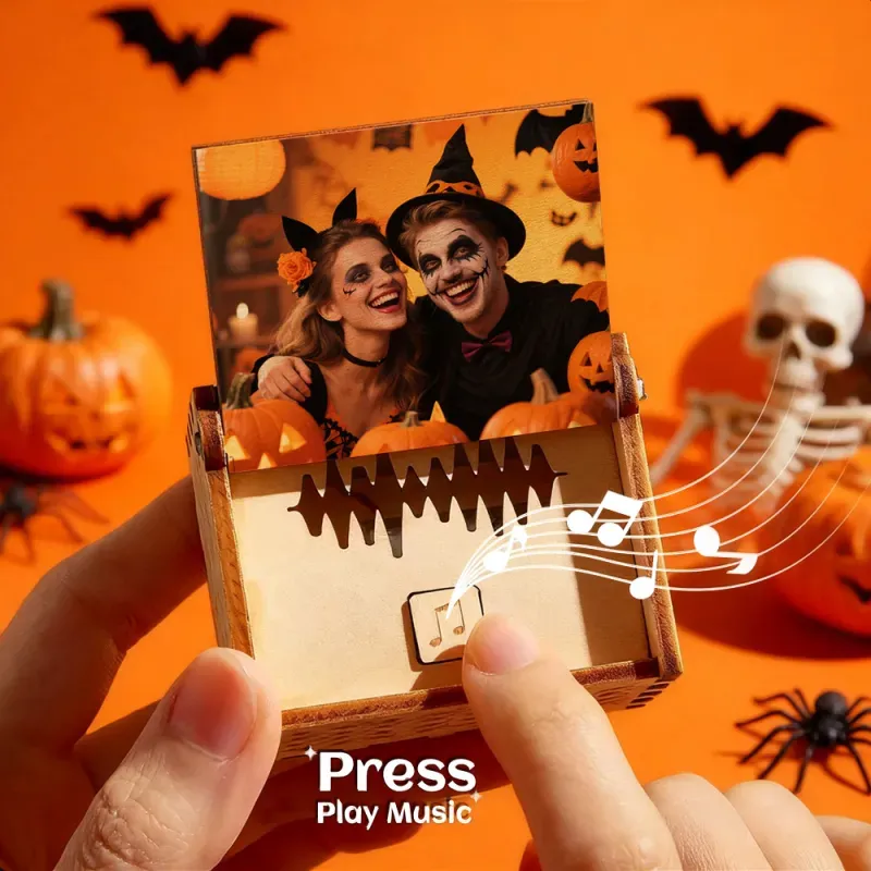 Custom Digital Music Box Any song Tune or Voice Personalized Wooden Photo Music Box with Text Halloween Gifts