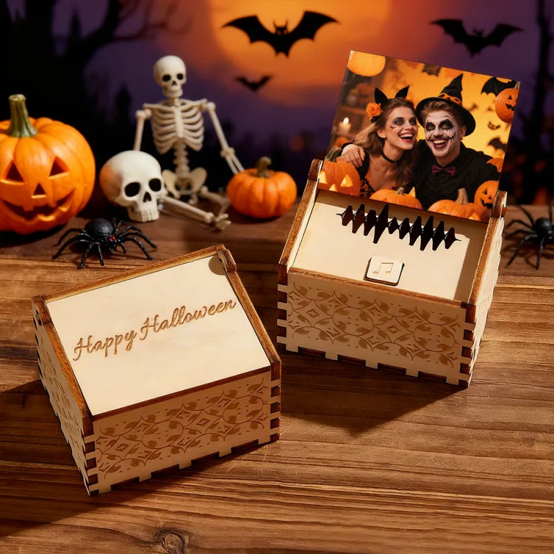 Custom Digital Music Box Any song Tune or Voice Personalized Wooden Photo Music Box with Text Halloween Gifts