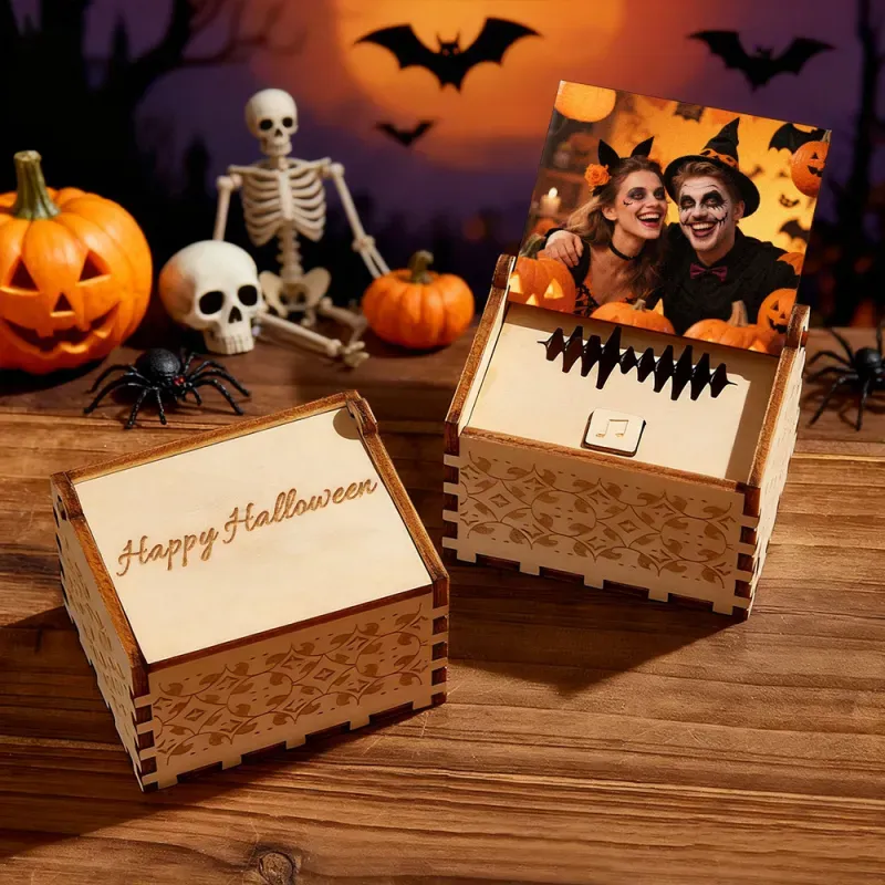 Custom Digital Music Box Any song Tune or Voice Personalized Wooden Photo Music Box with Text Halloween Gifts