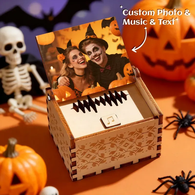 Custom Digital Music Box Any song Tune or Voice Personalized Wooden Photo Music Box with Text Halloween Gifts