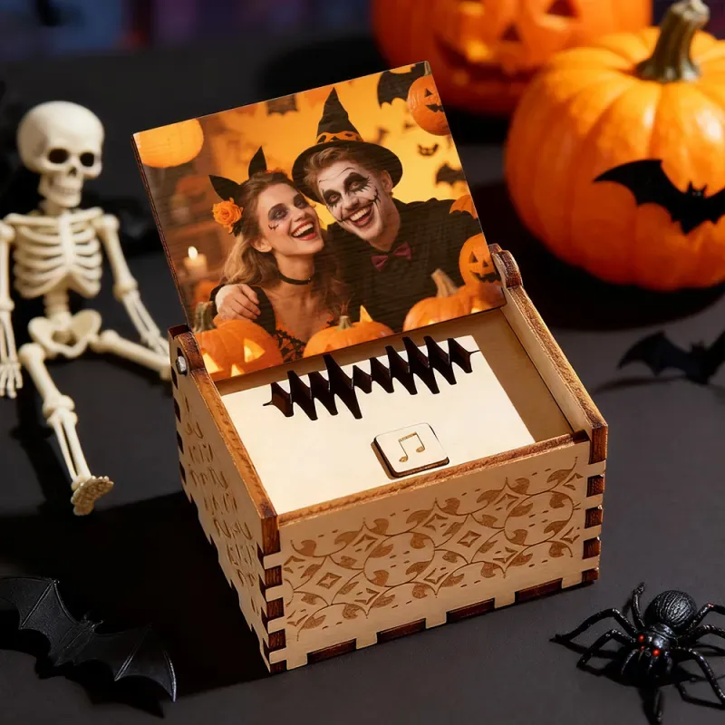 Custom Digital Music Box Any song Tune or Voice Personalized Wooden Photo Music Box with Text Halloween Gifts