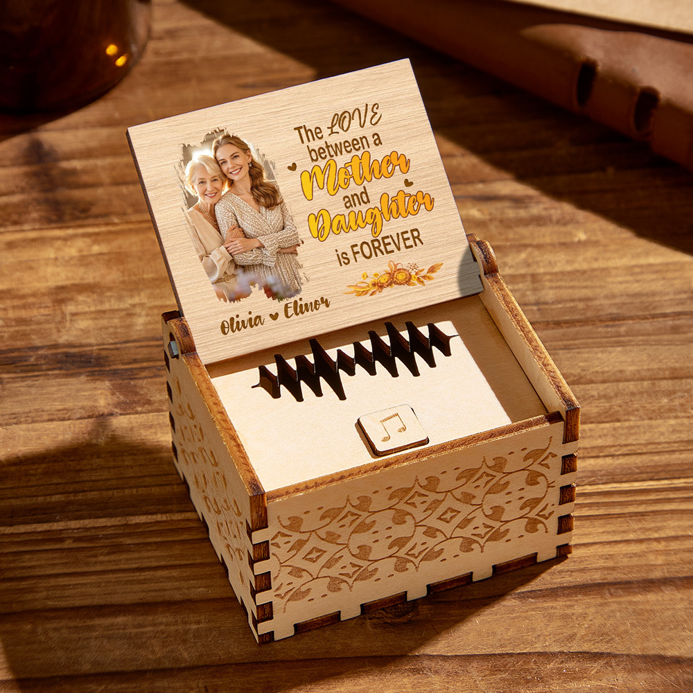 Personalized Wooden Photo Music Box Custom Mother and Daughter Music Box Gift for Mother - mysiliconefoodbag