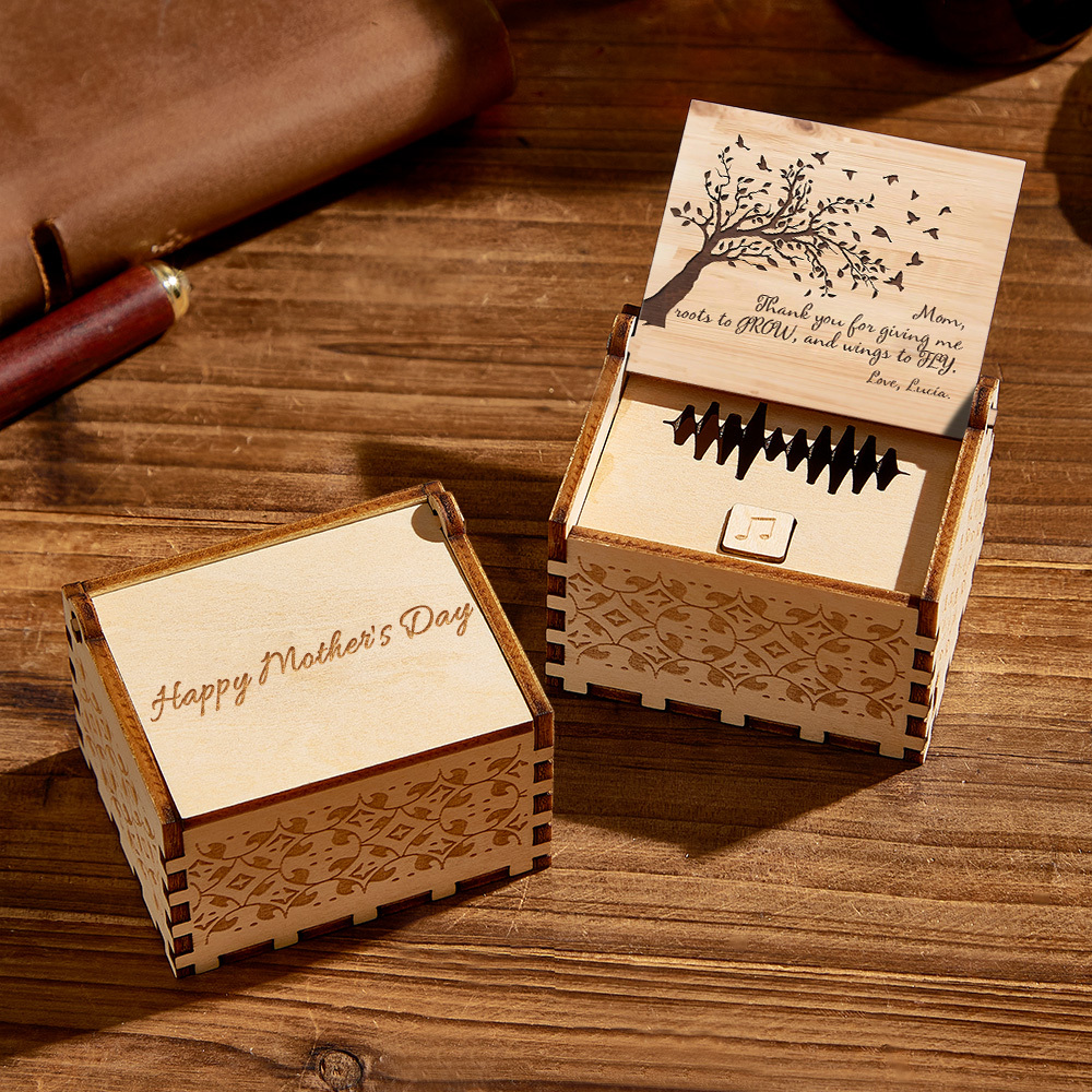 Personalized Wooden Music Box Custom Tree Music Box Gift for Mother - mysiliconefoodbag
