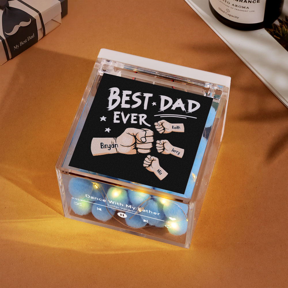 The Best Dad Ever Fist Bump Custom Mini Vinyl Record Player Automatic Music Player Personalized Gifr For Pops On Father's Day