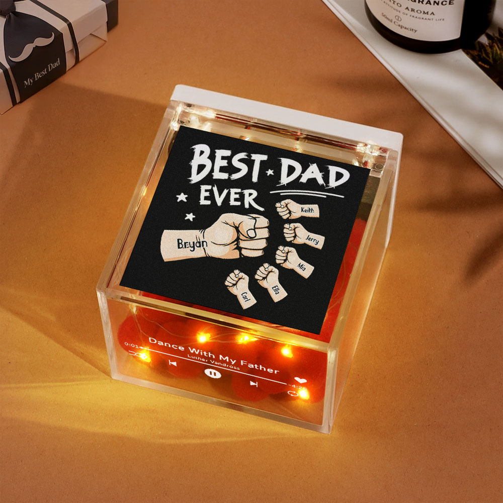 The Best Dad Ever Fist Bump Custom Mini Vinyl Record Player Automatic Music Player Personalized Gifr For Pops On Father's Day