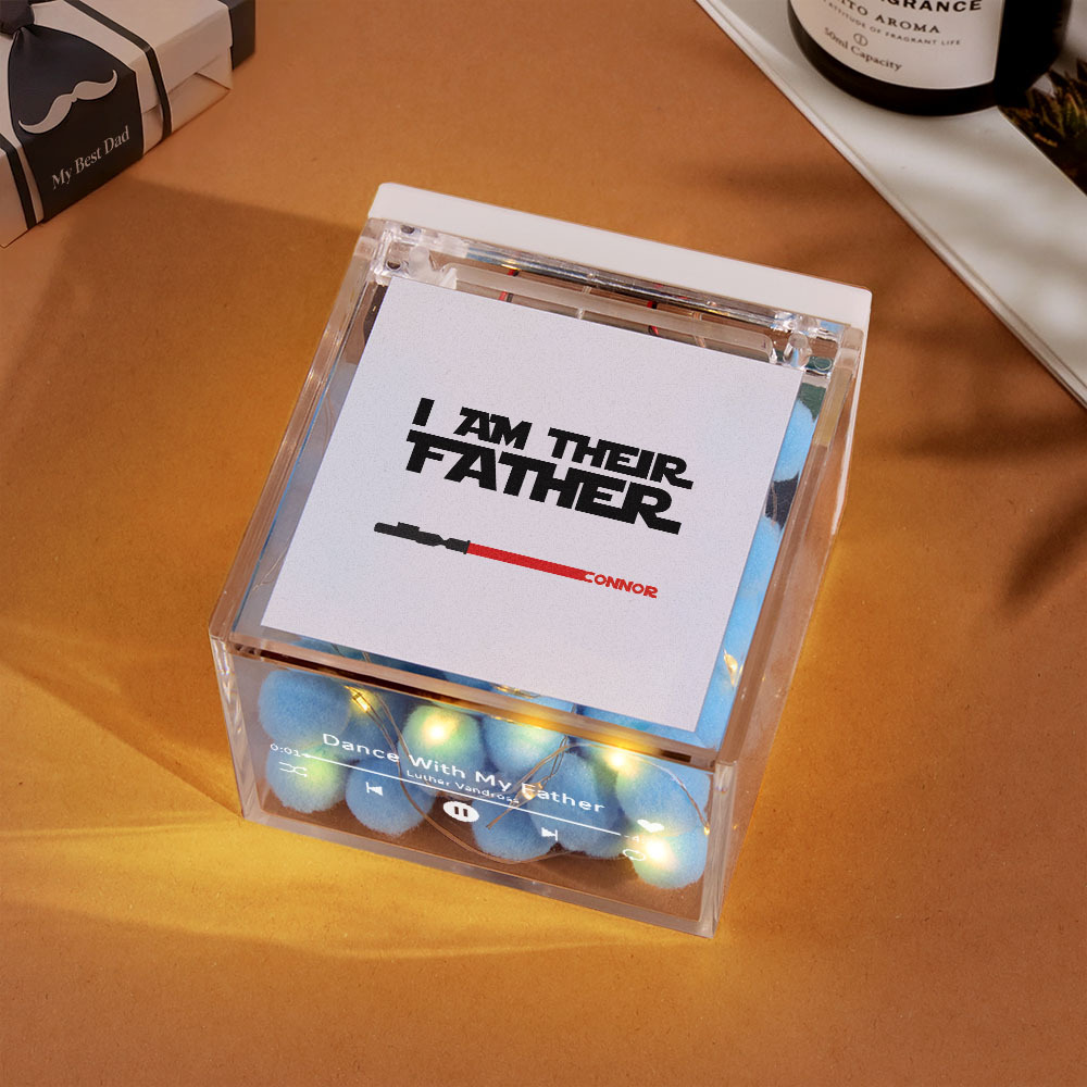 Personalized Light Saber Mini Vinyl Record Player I Am Their Father Acrylic Custom Automatic Music Player Gift for Dad On Father's Day