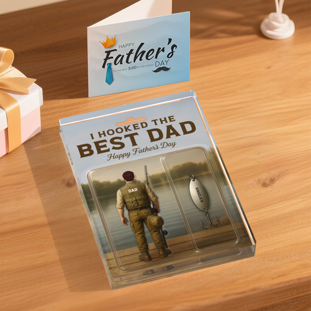 Custom Figure Personalized Acrylic Block Plaque WE HOOKED THE BEST DAD Celebrate Father’s Day with Custom Fishhook The Ultimate Fishing Tribute Gift for Pops