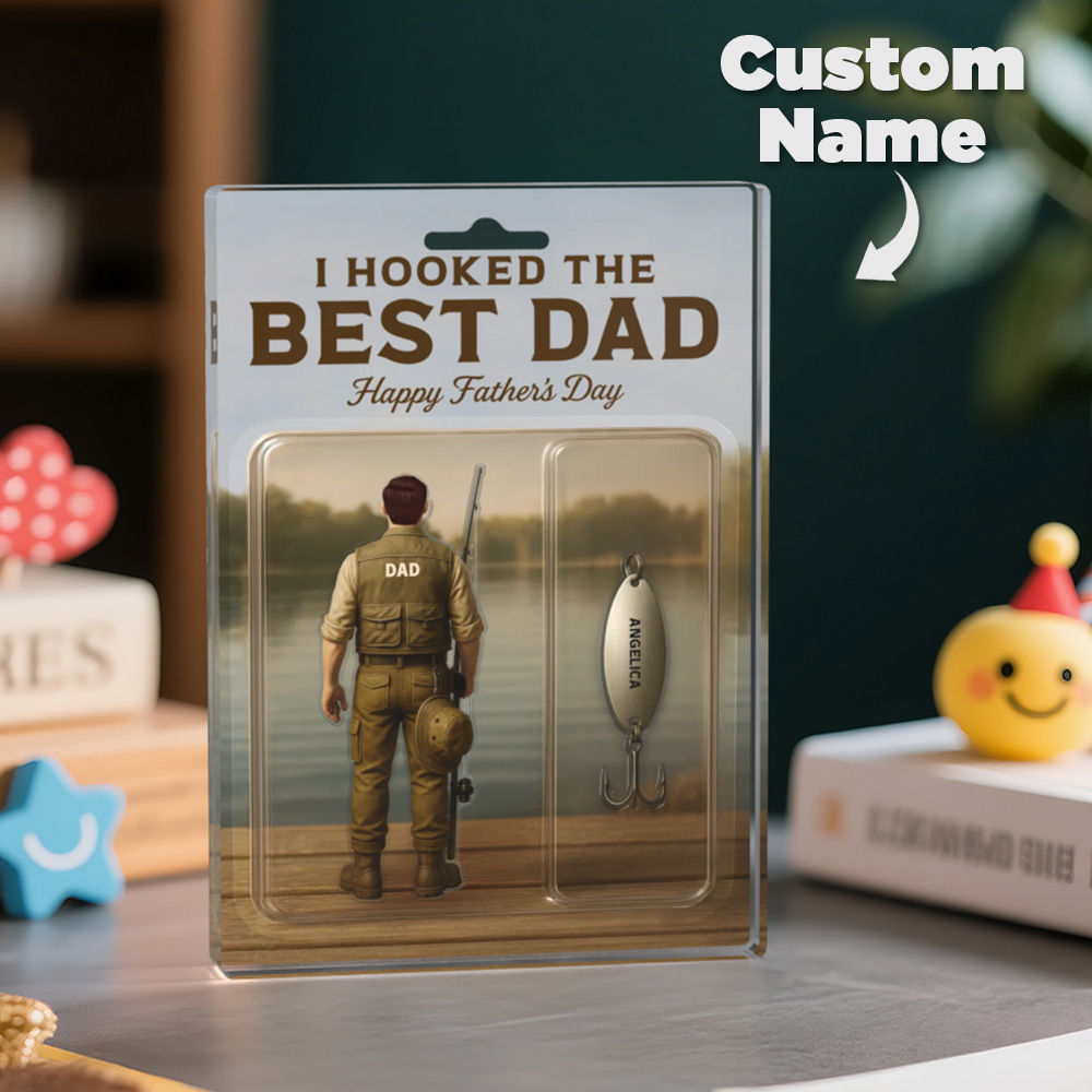 Custom Figure Personalized Acrylic Block Plaque WE HOOKED THE BEST DAD Celebrate Father’s Day with Custom Fishhook The Ultimate Fishing Tribute Gift for Pops