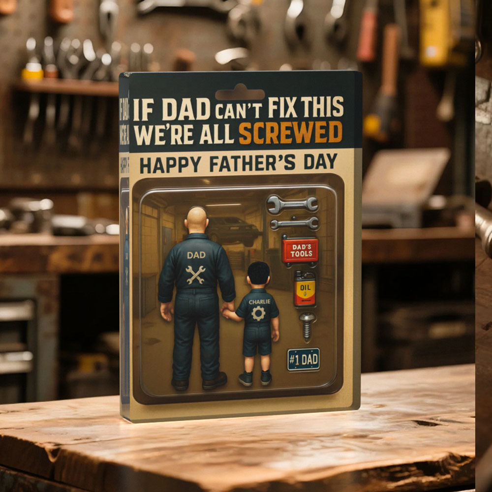 If Dad Can't Fix This We're All Screwed Mechanic Handy Man – Custom Figure Personalized Acrylic Block Plaque, Father's Day Gift for Dad or Husband