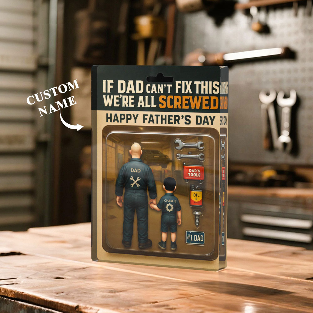 If Dad Can't Fix This We're All Screwed Mechanic Handy Man – Custom Figure Personalized Acrylic Block Plaque, Father's Day Gift for Dad or Husband
