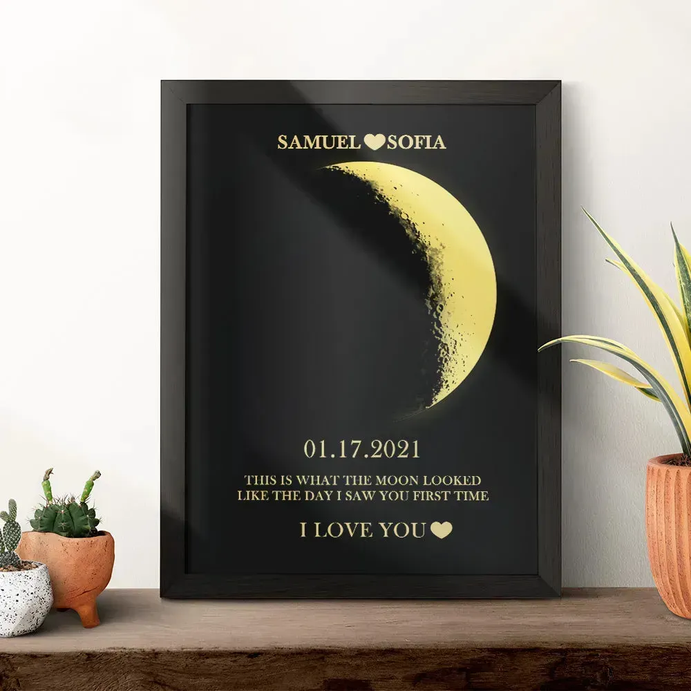 Custom Moon Phase and Names Wooden Frame with Your Text Moon Phase Gifts Collection