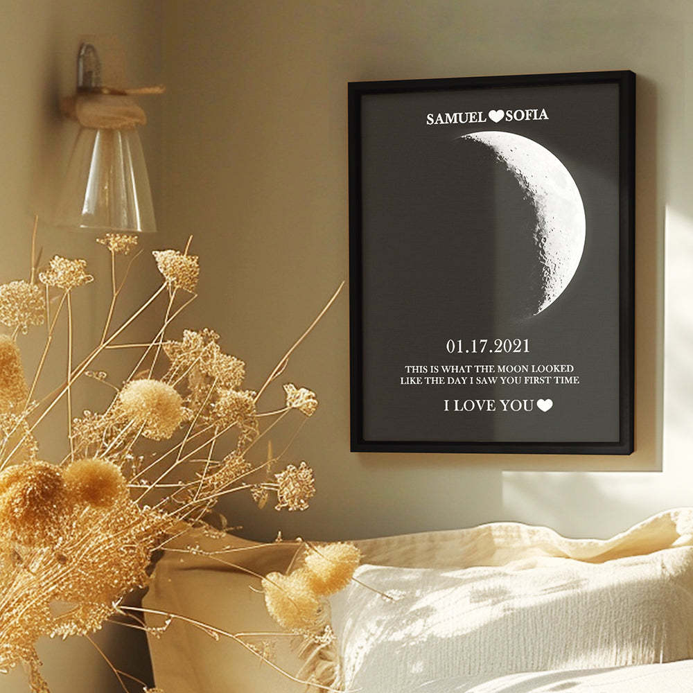 Custom Silver Moon Phase and Names Wooden Frame with Your Text Custom Couple Art Frame Best Valentine's Day Gift - mysiliconefoodbag