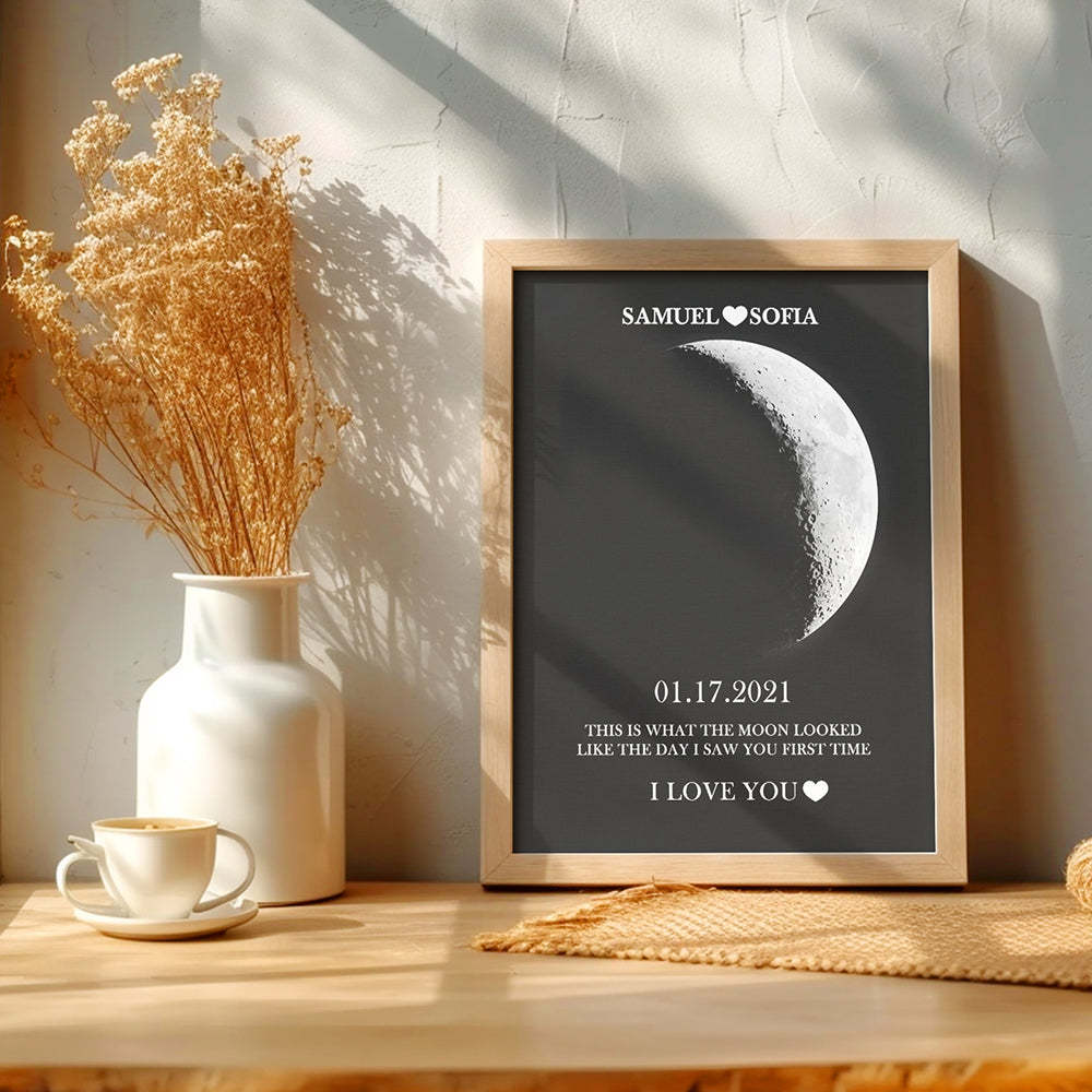 Custom Silver Moon Phase and Names Wooden Frame with Your Text Custom Couple Art Frame Best Valentine's Day Gift - mysiliconefoodbag