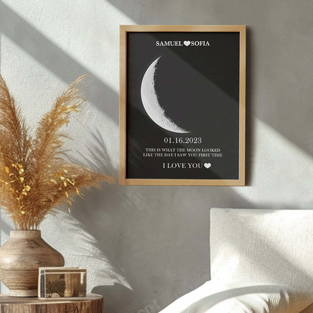 Custom Silver Moon Phase and Names Wooden Frame with Your Text Custom Couple Art Frame Best Valentine's Day Gift - mysiliconefoodbag