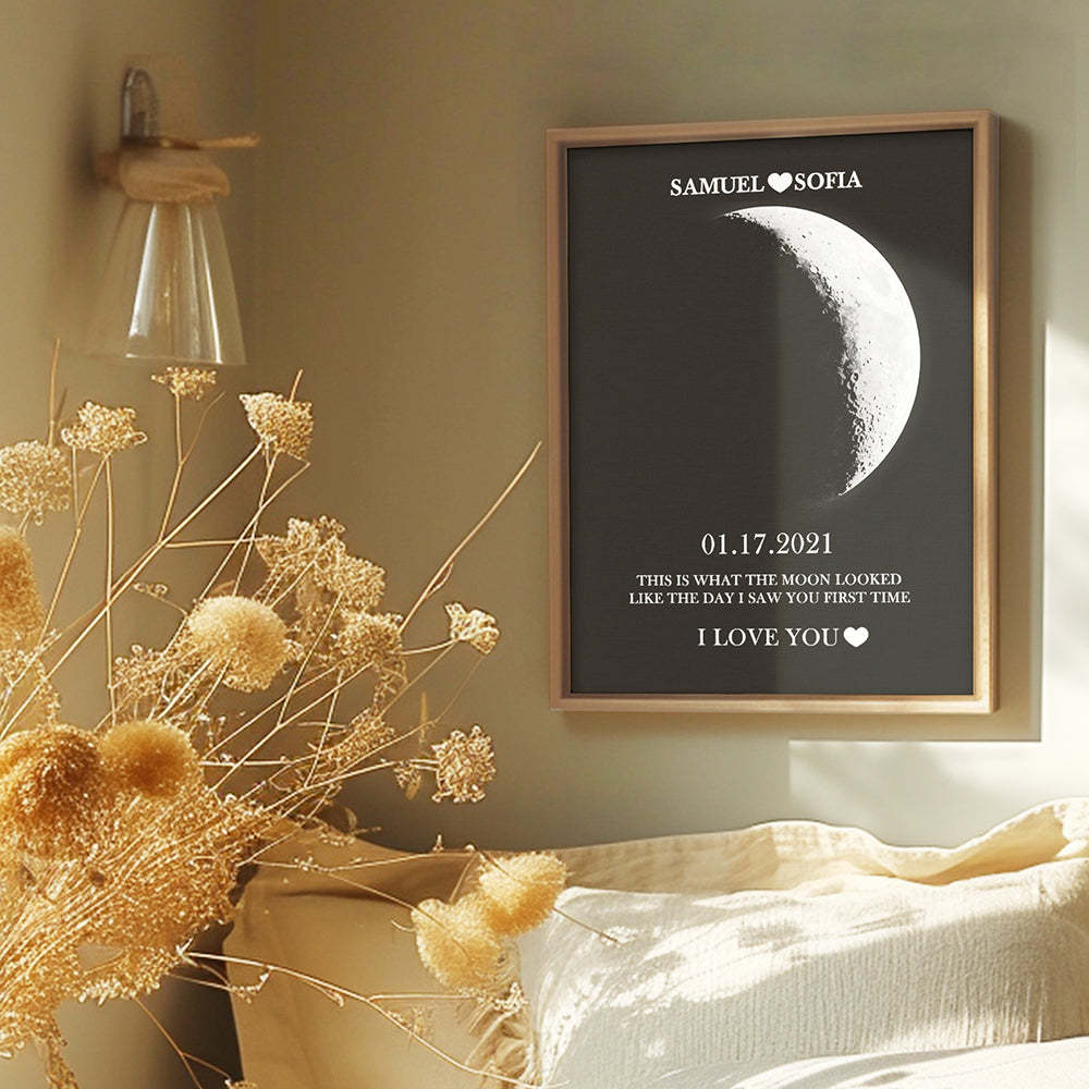 Custom Silver Moon Phase and Names Wooden Frame with Your Text Custom Couple Art Frame Best Valentine's Day Gift - mysiliconefoodbag