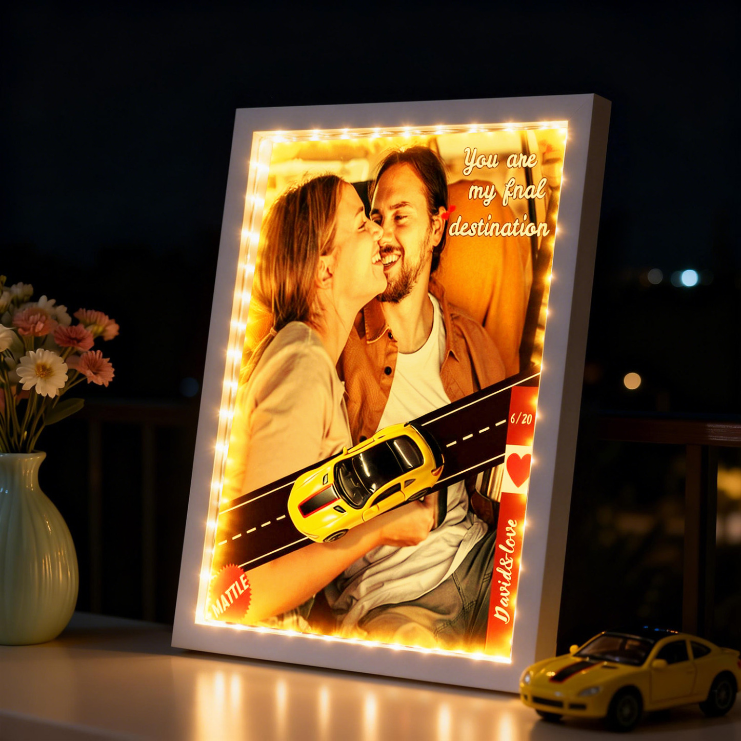 Personalized Race Car Photo Gifts For Couples on Valentine's Day, Wheels for Car Lover Custom Car Frame Anniversary Gift For Loved Ones