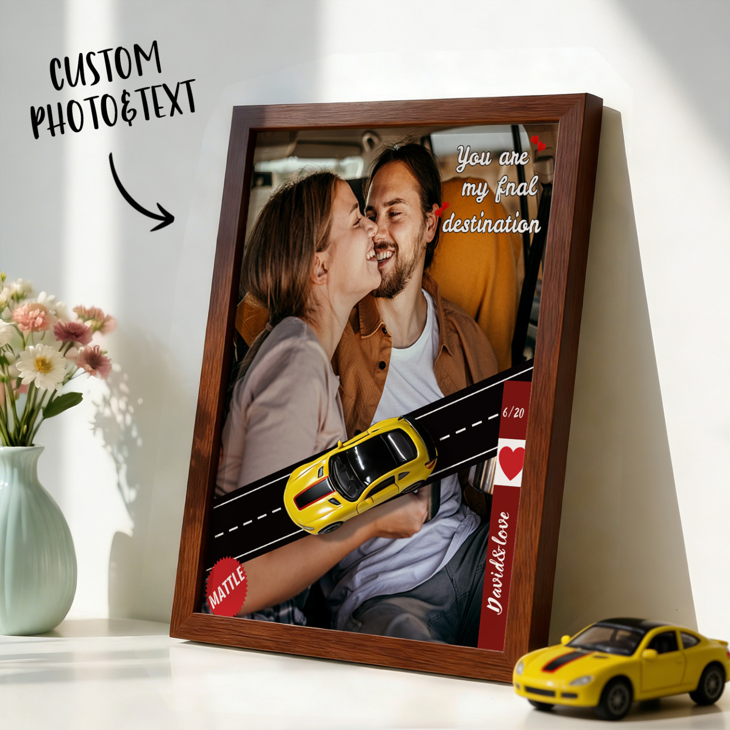 Personalized Race Car Photo Gifts For Couples on Valentine's Day, Wheels for Car Lover Custom Car Frame Anniversary Gift For Loved Ones