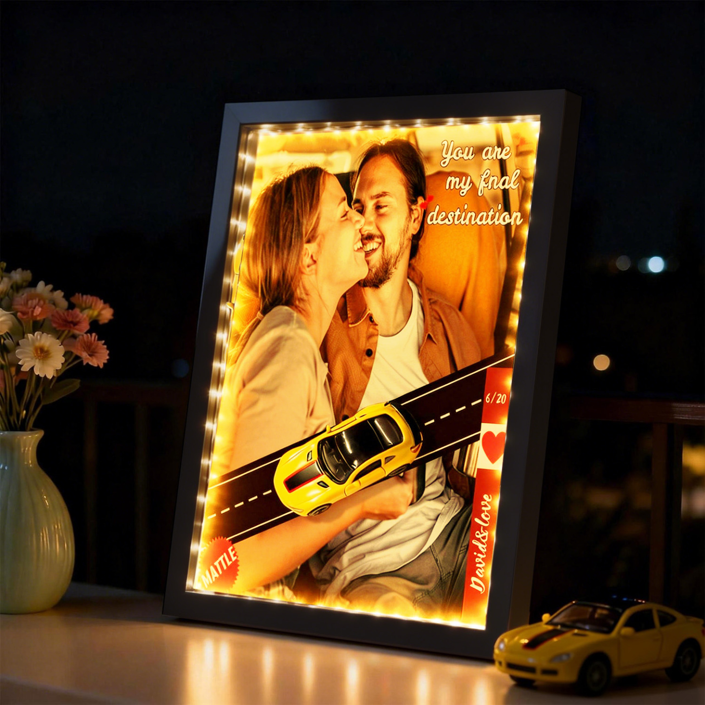 Personalized Race Car Photo Gifts For Couples on Valentine's Day, Wheels for Car Lover Custom Car Frame Anniversary Gift For Loved Ones