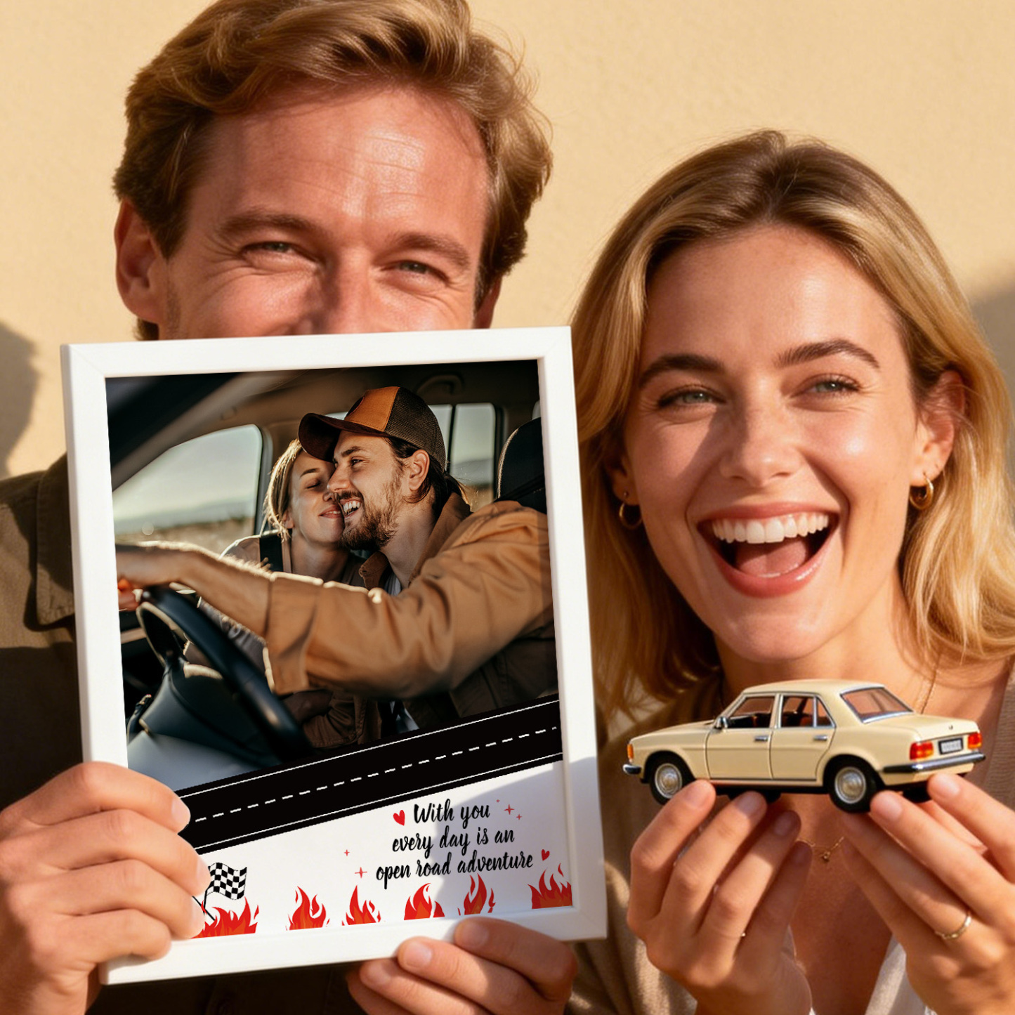 Personalized Race Car Photo Gifts For Couples on Valentine's Day, Wheels for Car Lover Custom Car Frame Anniversary Gift For Loved Ones