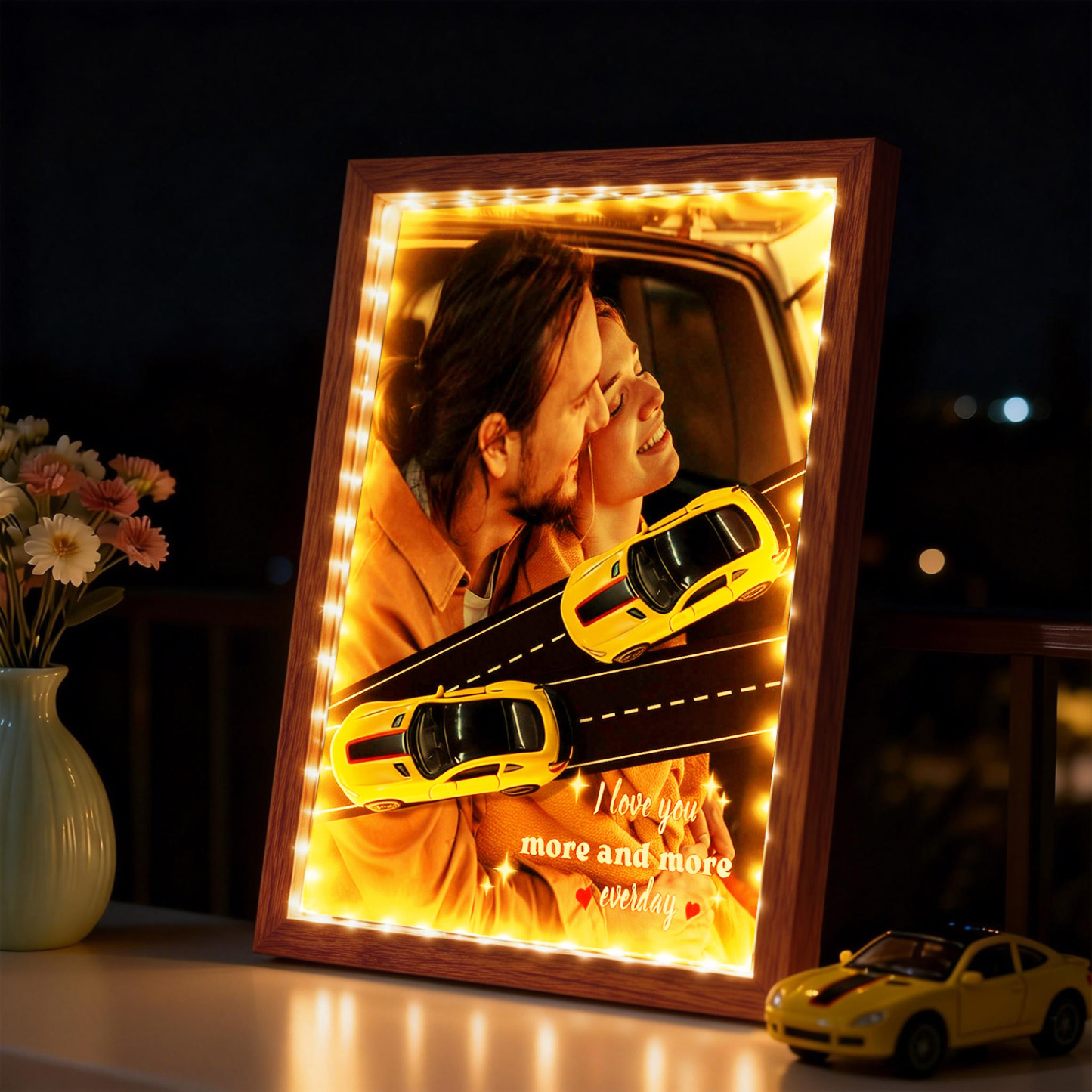 Personalized Race Car Photo Gifts For Couples on Valentine's Day, Wheels for Car Lover Custom Car Frame Anniversary Gift For Loved Ones