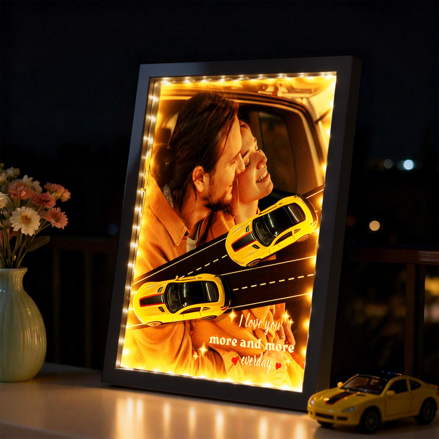 Personalized Race Car Photo Gifts For Couples on Valentine's Day, Wheels for Car Lover Custom Car Frame Anniversary Gift For Loved Ones