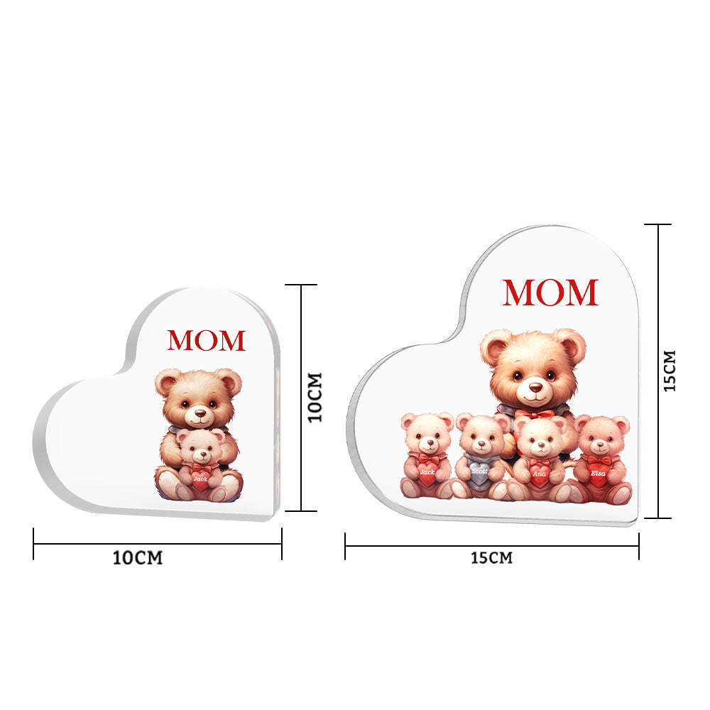 Personalised Name Heart Shaped Acrylic Plaque Keepsake Mother's Day Gifts Bear Family Together - makephotopuzzleuk