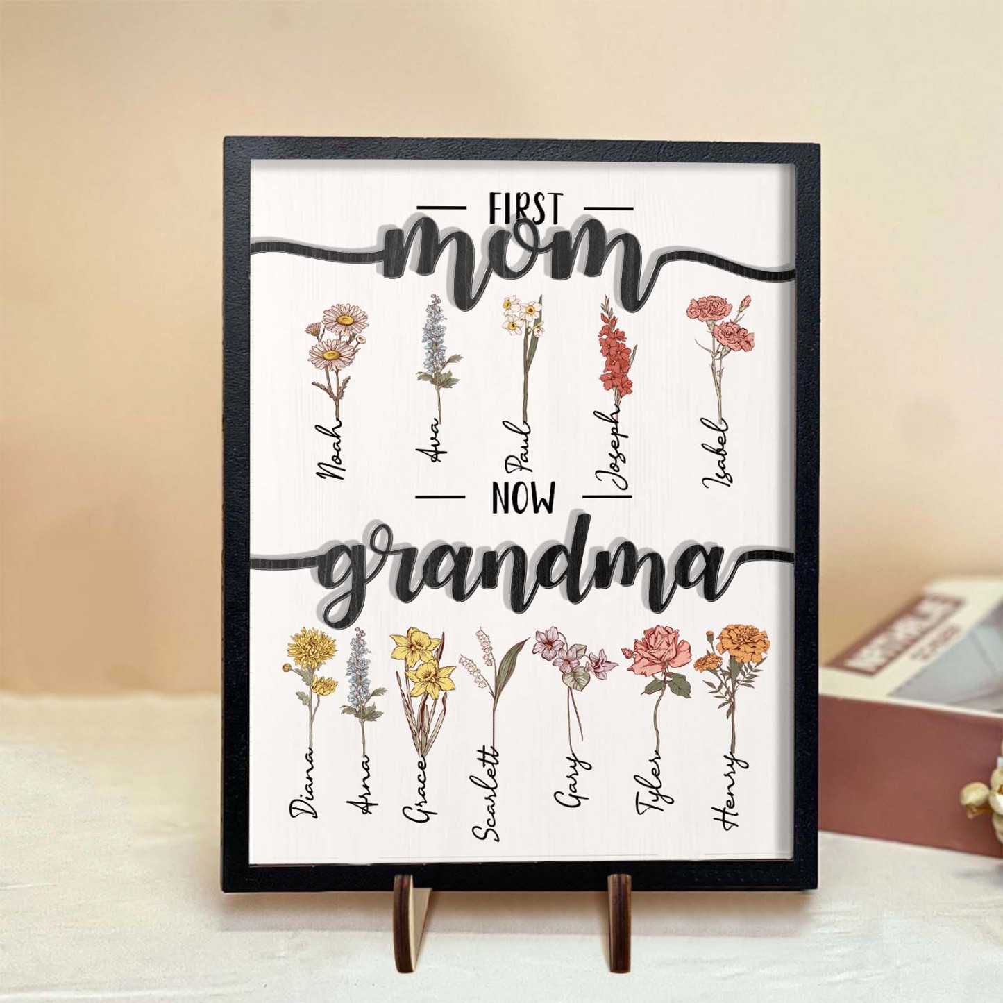 First Mom Now Grandma - Personalized Wooden Plaque 2 Layers Mother's Day Gift - mysiliconefoodbag