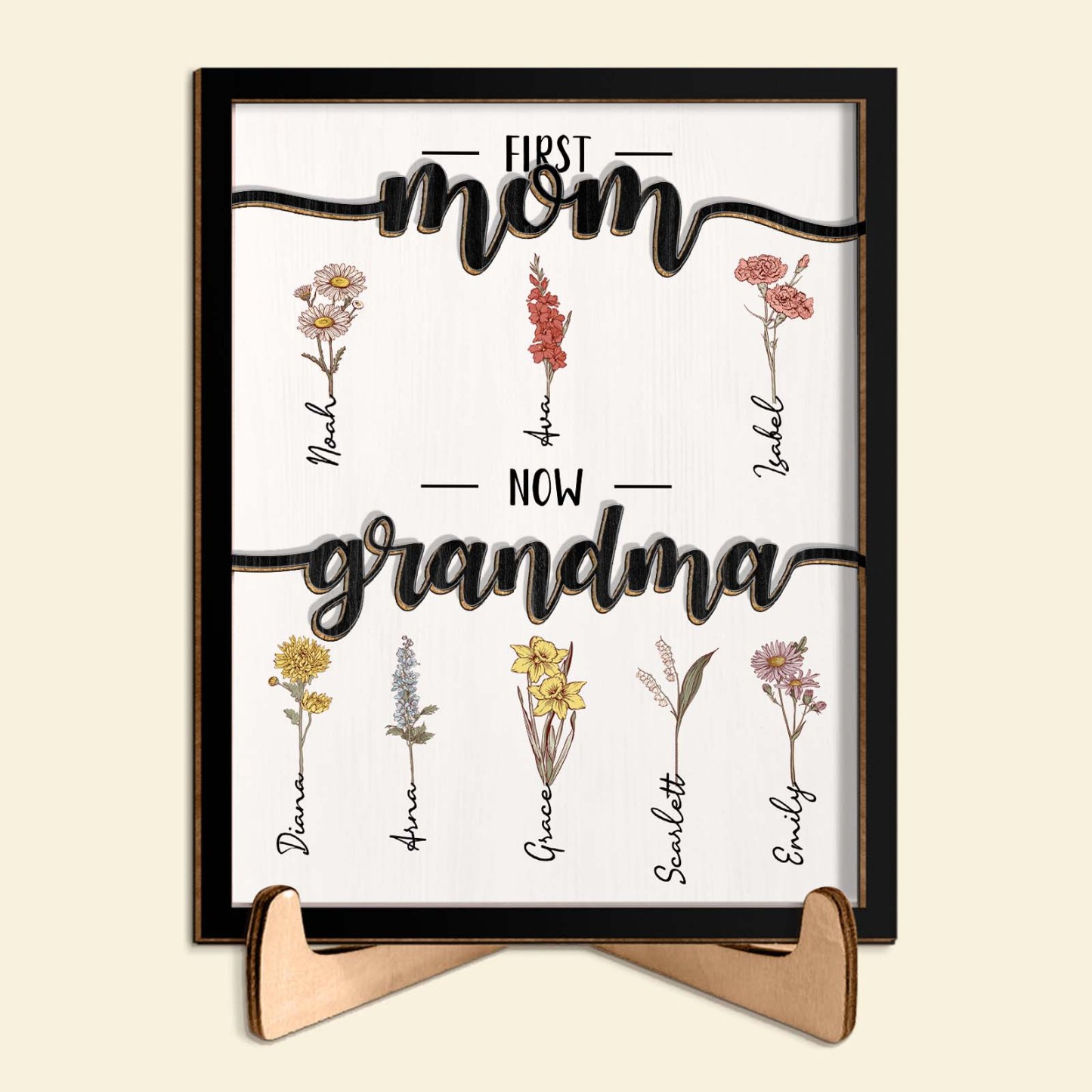 First Mom Now Grandma - Personalized Wooden Plaque 2 Layers Mother's Day Gift - mysiliconefoodbag