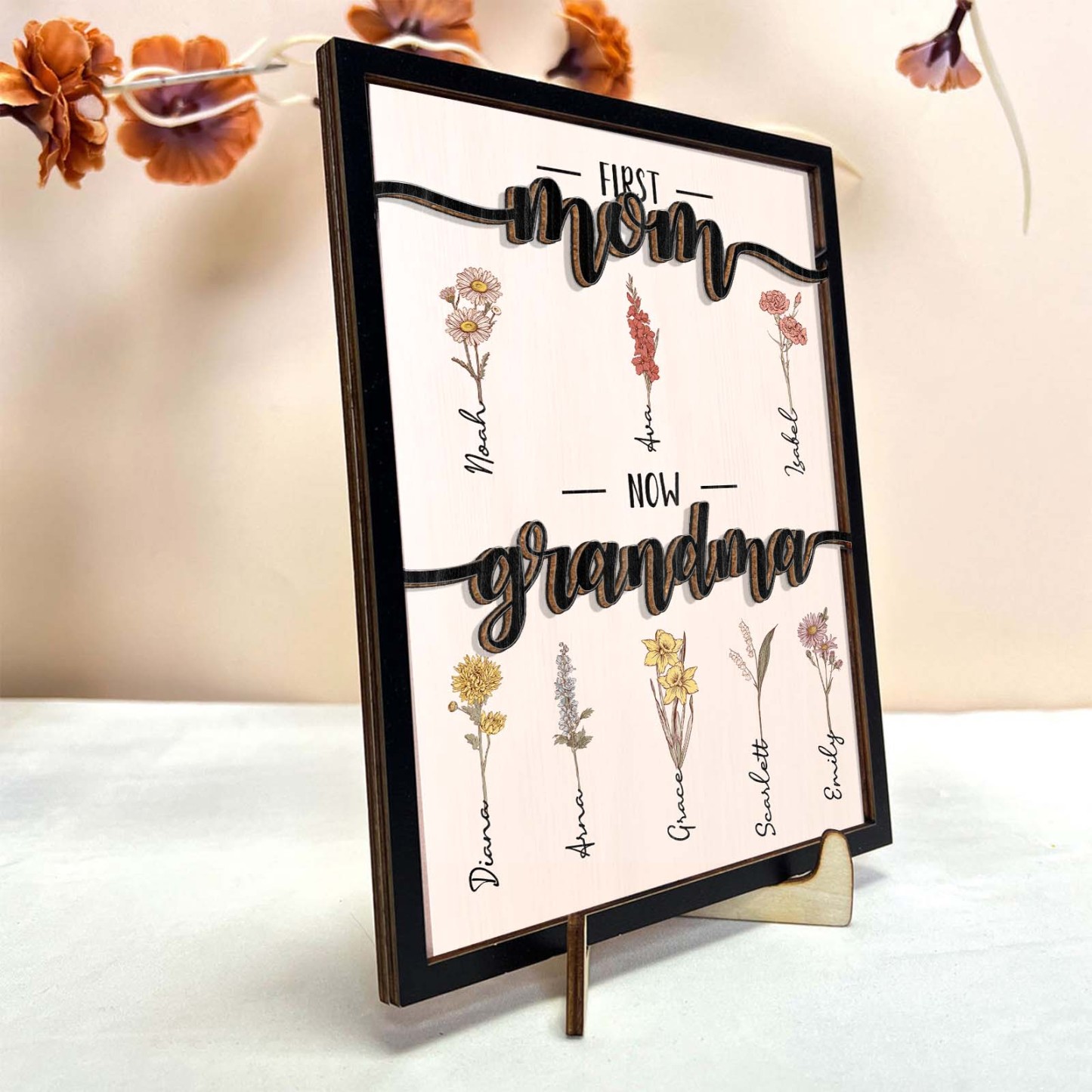 First Mom Now Grandma - Personalized Wooden Plaque 2 Layers Mother's Day Gift - mysiliconefoodbag