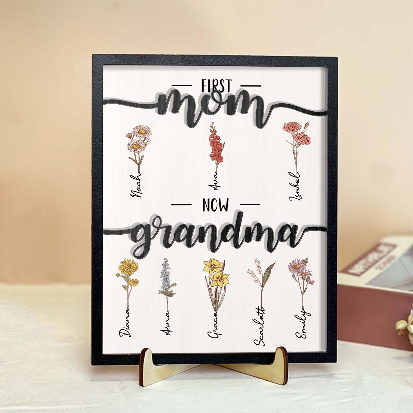First Mom Now Grandma - Personalized Wooden Plaque 2 Layers Mother's Day Gift - mysiliconefoodbag