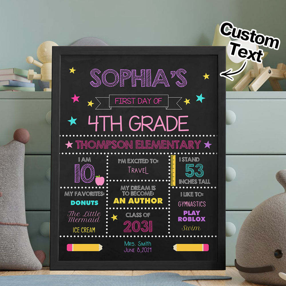 Personalized Back to School Sign First Day of School Sign Gift for Kids - mysiliconefoodbag