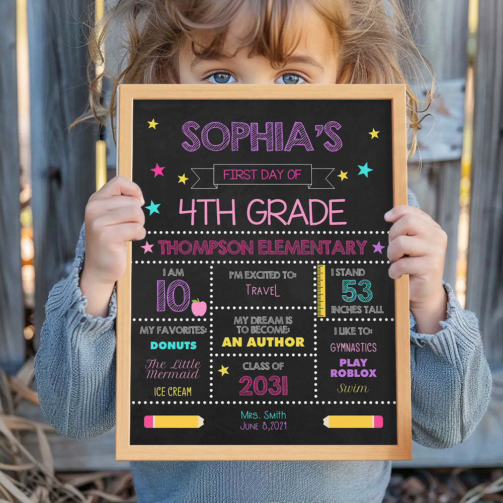 Personalized Back to School Sign First Day of School Sign Gift for Kids - mysiliconefoodbag