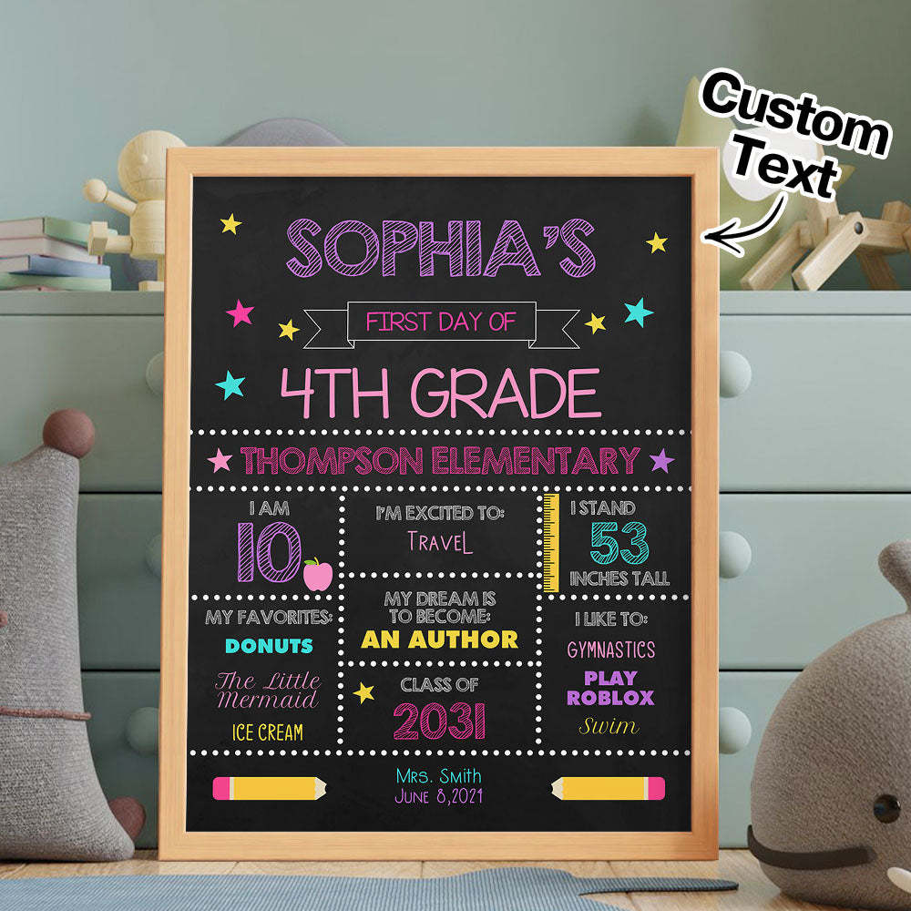 Personalized Back to School Sign First Day of School Sign Gift for Kids - mysiliconefoodbag