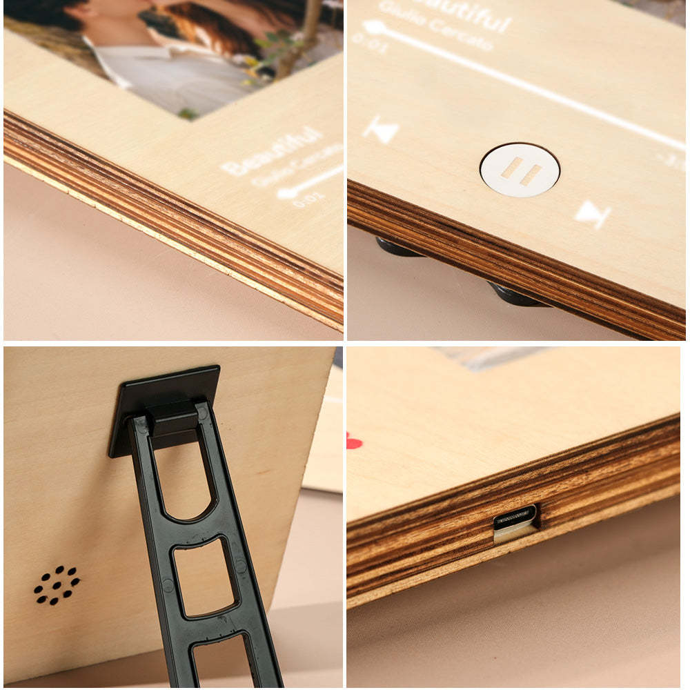 Personalized Photo Wooden Music Record Player Wedding Anniversary Gift for Couples - mysiliconefoodbag
