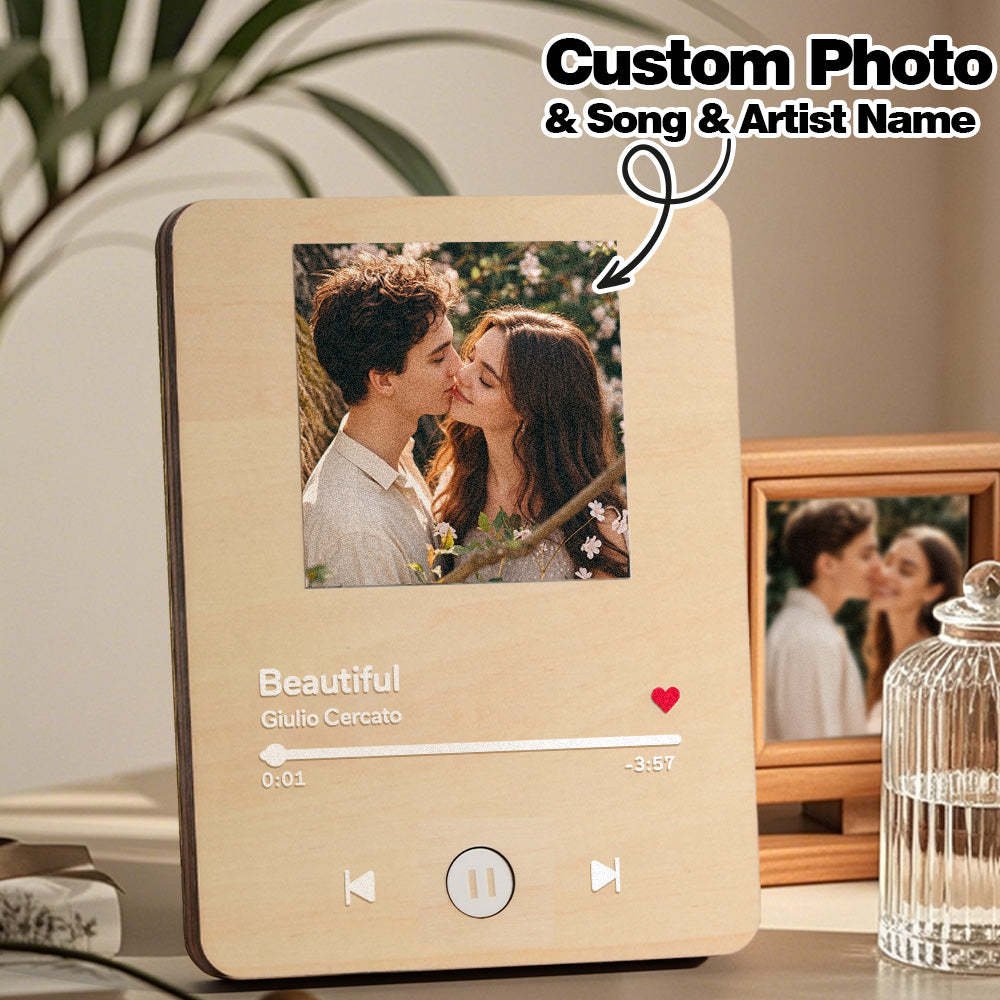 Personalized Photo Wooden Music Record Player Wedding Anniversary Gift for Couples - mysiliconefoodbag
