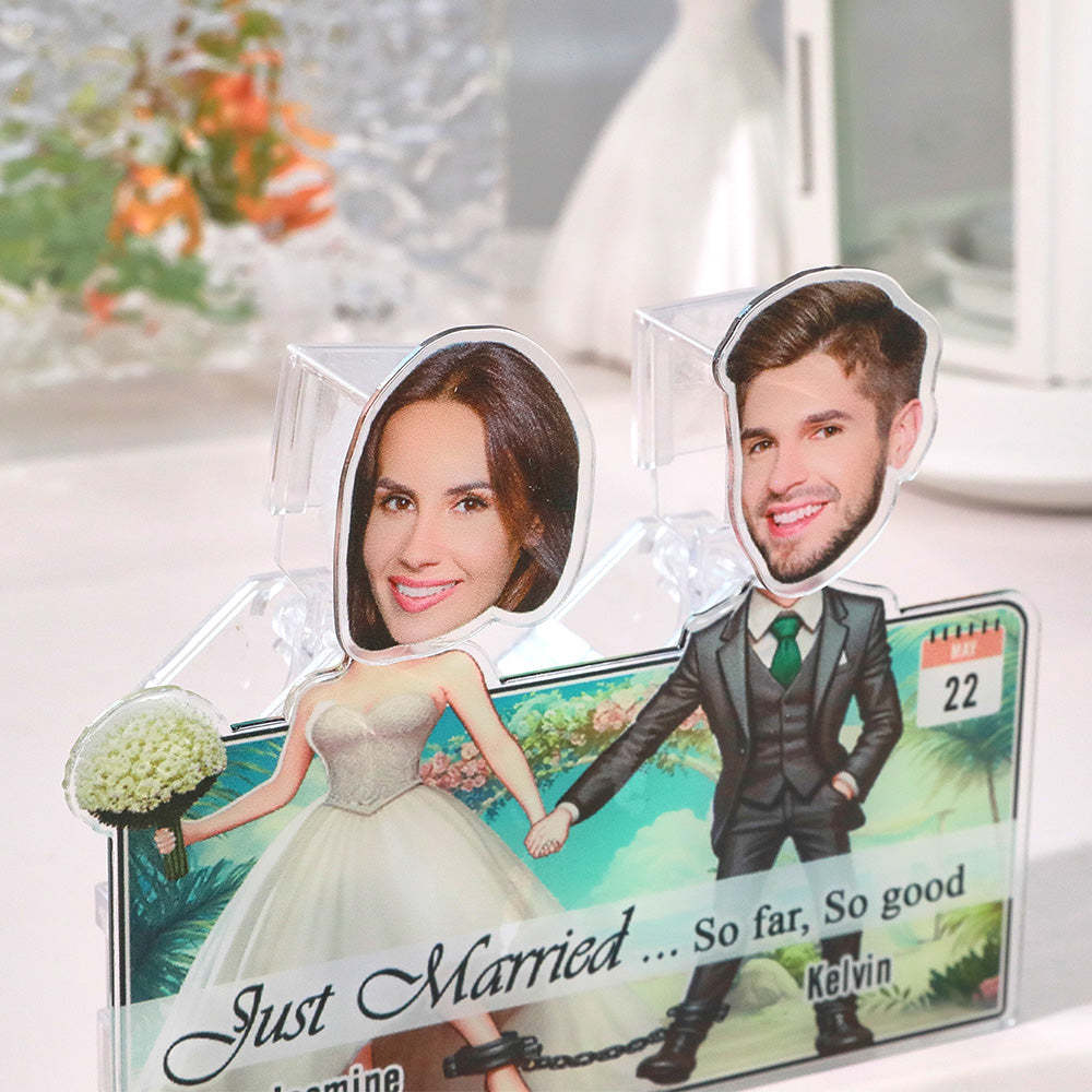 Personalized Face Newlywed Couple Shaking Head Standee Gift for Newlyweds - mysiliconefoodbag