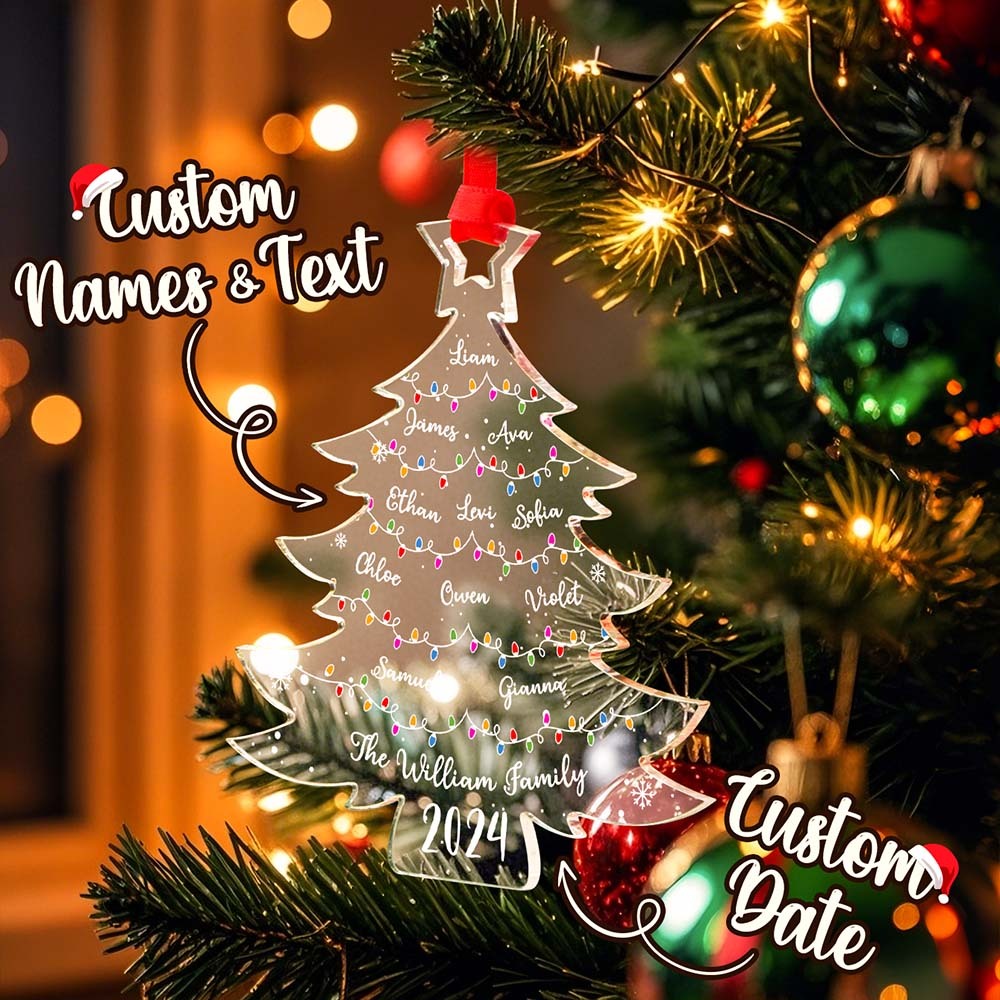 Personalized Christmas Tree Ornament with Family Names Acrylic Ornament for Christmas Gifts - mysiliconefoodbag