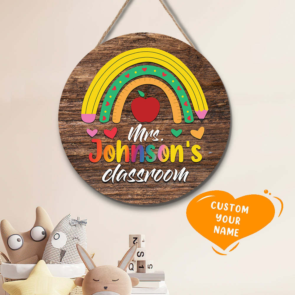 Custom Teacher Name Sign for Door, Teacher Personalized Rainbow Sign -