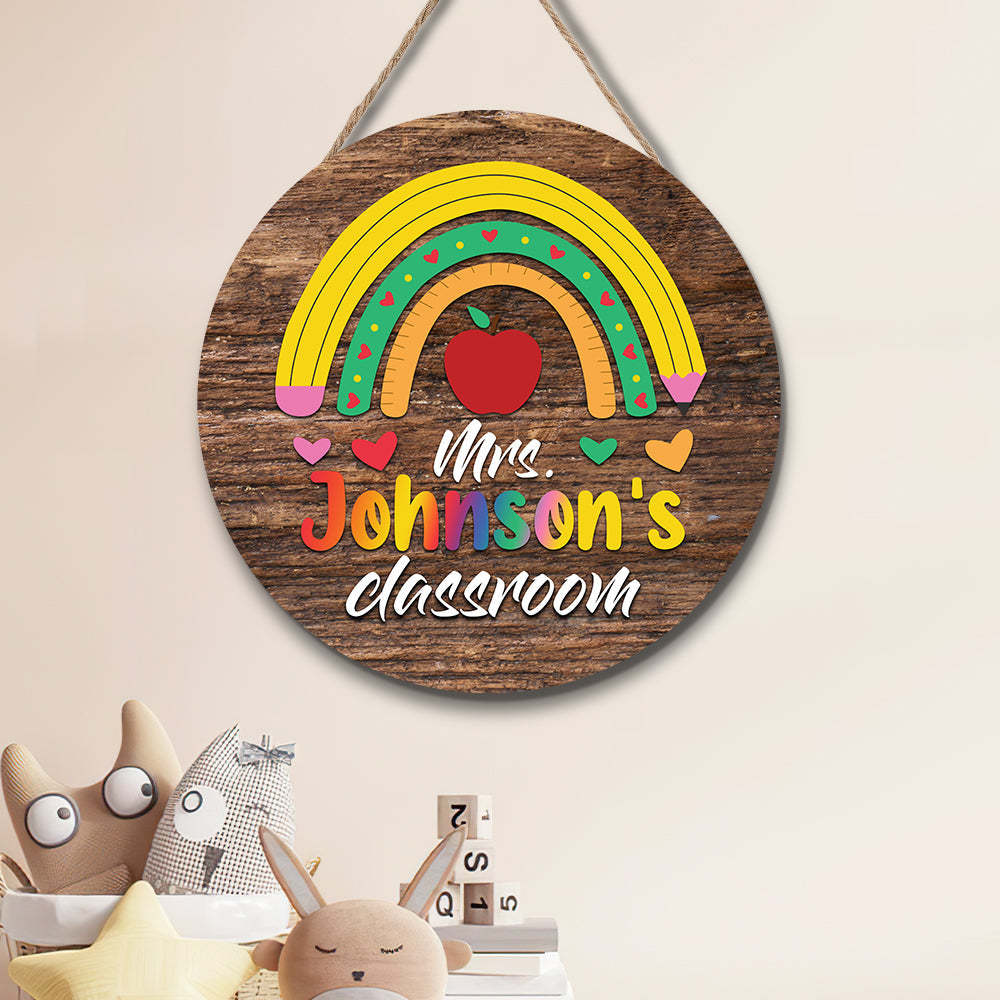 Custom Teacher Name Sign for Door, Teacher Personalized Rainbow Sign -