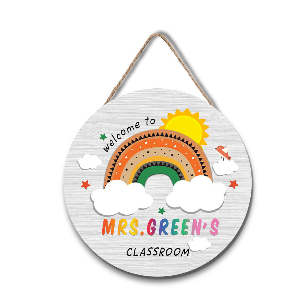 Custom Rainbow Cute Teacher Door Sign, Welcome Sign Gift for Teacher -