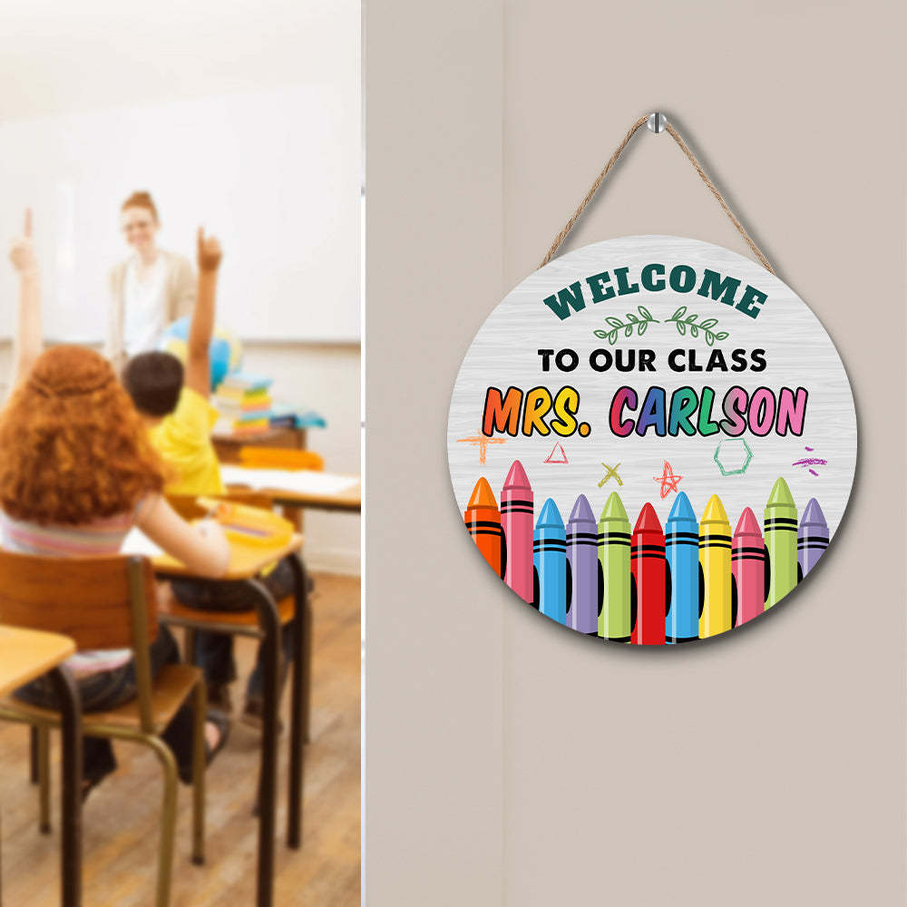 Custom Name Teacher Crayon Sign for Door, Teacher Welcome Gift - 
