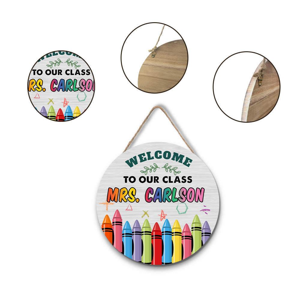 Custom Name Teacher Crayon Sign for Door, Teacher Welcome Gift - 