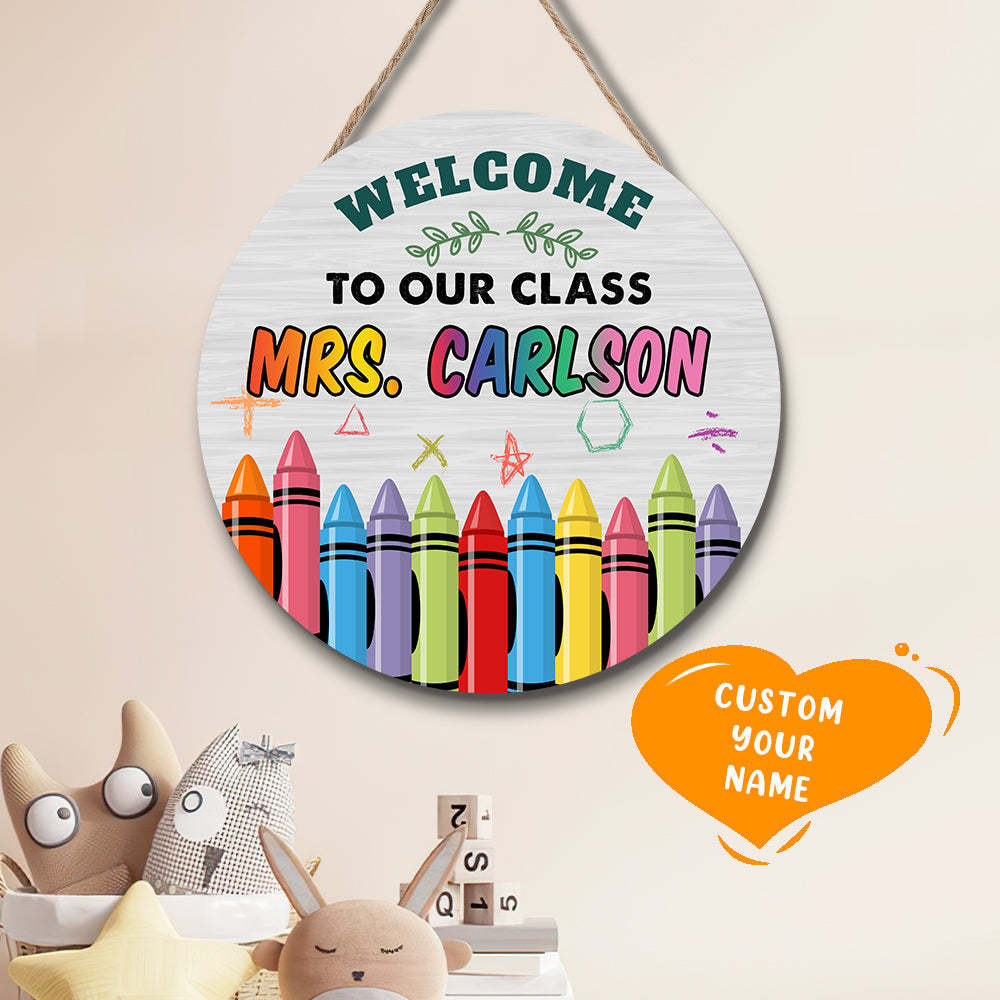 Custom Name Teacher Crayon Sign for Door, Teacher Welcome Gift - 