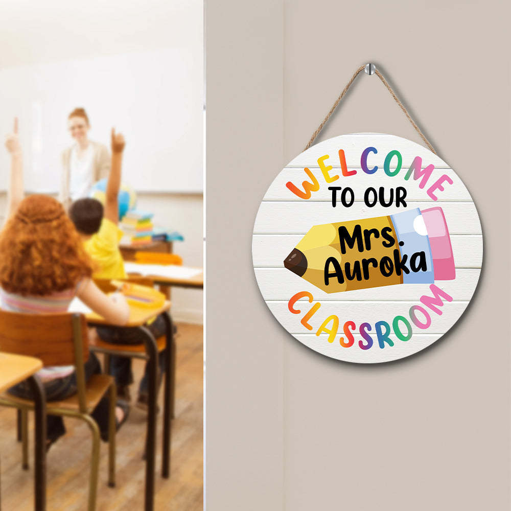 Custom Pencil Classroom Door Sign with Name, Teacher Welcome Sign Gift -