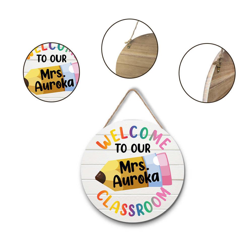 Custom Pencil Classroom Door Sign with Name, Teacher Welcome Sign Gift -