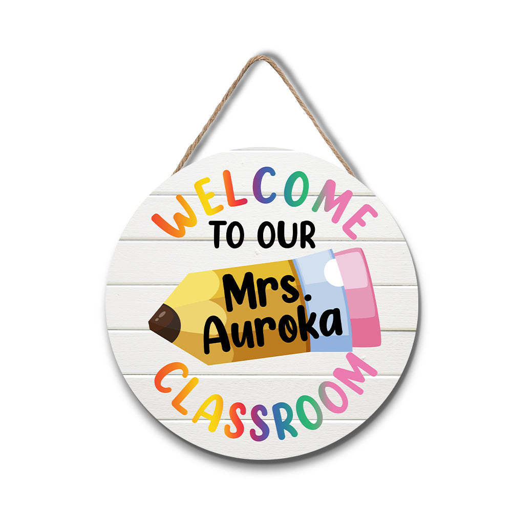 Custom Pencil Classroom Door Sign with Name, Teacher Welcome Sign Gift -